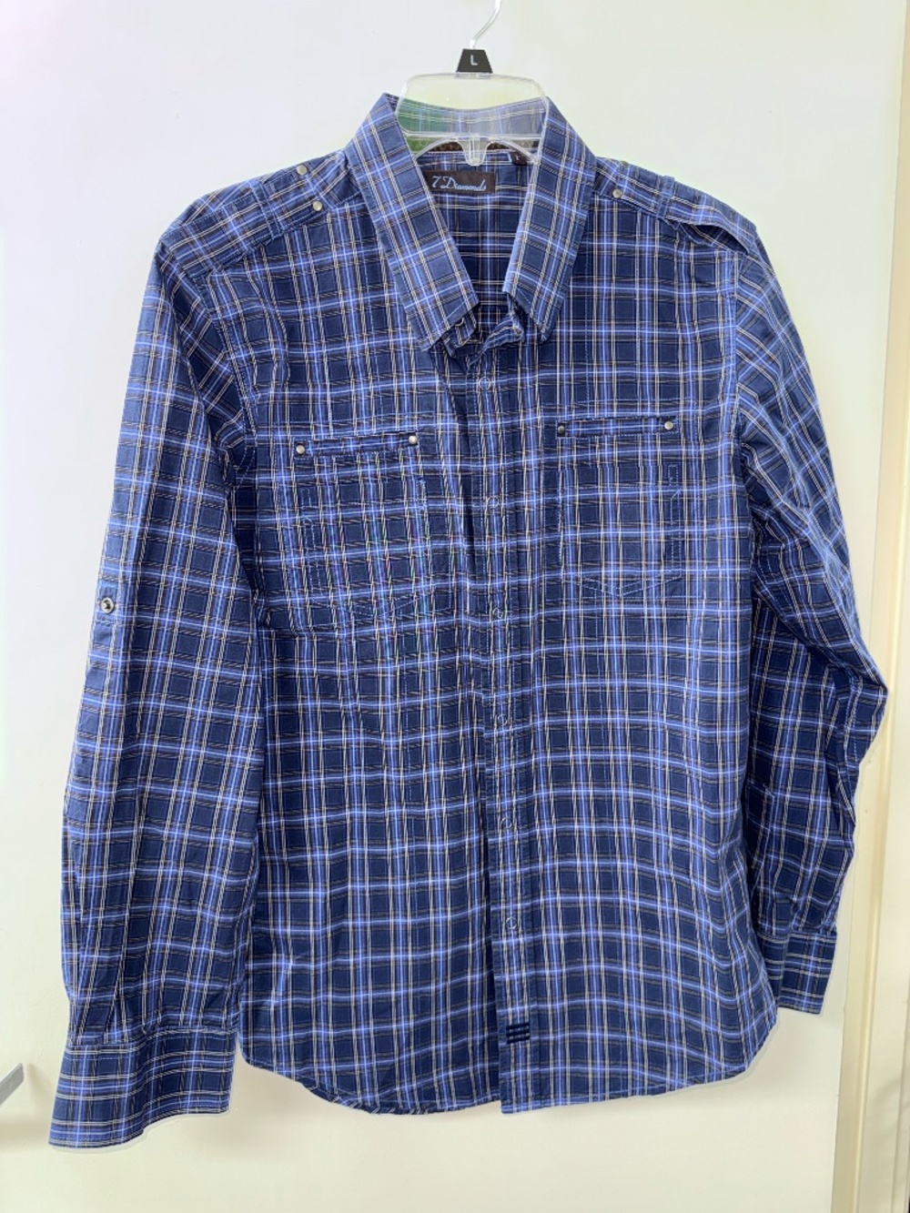 7 Diamonds Men's plaid shirt with snap buttons